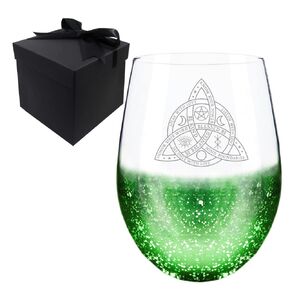 St Patricks Day Gifts for Irish, Triquetra Irish Stemless Engraved Green Wine Glass, Birthday Gifts for Irish