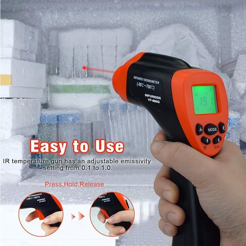 YF-980G ميزان حرارة بالأشعة تحت الحمراء، مسدس درجة حرارة ليزر رقمي غير متصل -58 درجة فهرنهايت -1292 درجة فهرنهايت مقياس درجة حرارة الأشعة تحت الحمراء مع إنذار 16:1 كحد أقصى/دقيقة لطهي فرن البيتزا HVAC 【ليس للبشر】 in Kuwait