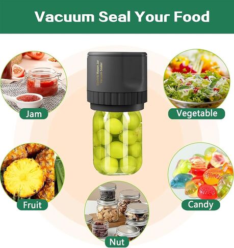 Upgraded Electric Mason Jar Vacuum Sealer - Jar Vacuum Sealer for Canning Jars with Mouth and Regular Mason Lids, Vacuum Sealing Machine for Food Storage（Black） in Saudi Arabia