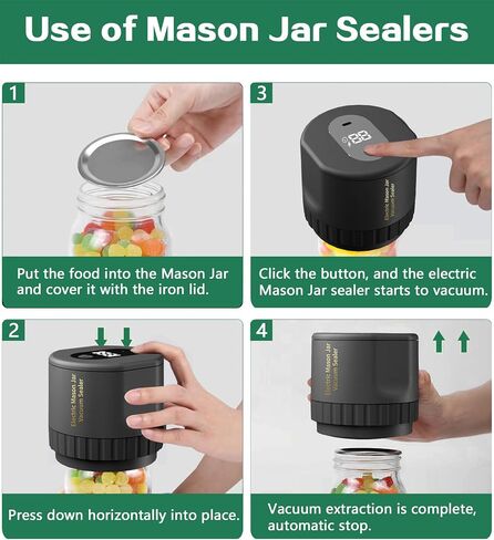 Upgraded Electric Mason Jar Vacuum Sealer - Jar Vacuum Sealer for Canning Jars with Mouth and Regular Mason Lids, Vacuum Sealing Machine for Food Storage（Black） in Saudi Arabia