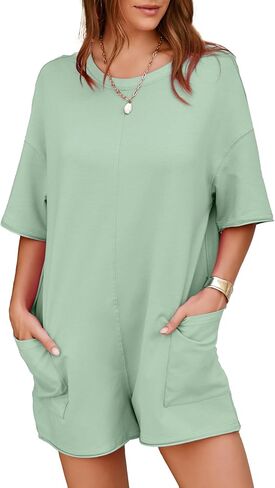 Simplee Rompers For Women Casual Tshirt Romper Summer Outfits Short Sleeve Oversized Backless Athletic Romper With Pockets in Saudi Arabia