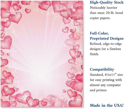 Celestial Hearts Letter Stationery - Set of 25 Valentine's Day Themed Paper, 8 1/2" x 11", Printer Compatible, Great for Wedding Announcements, Holiday Event Invites, Valentine Parties, Romantic Notes in Kuwait