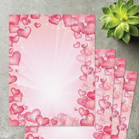 Celestial Hearts Letter Stationery - Set of 25 Valentine's Day Themed Paper, 8 1/2" x 11", Printer Compatible, Great for Wedding Announcements, Holiday Event Invites, Valentine Parties, Romantic Notes in Kuwait
