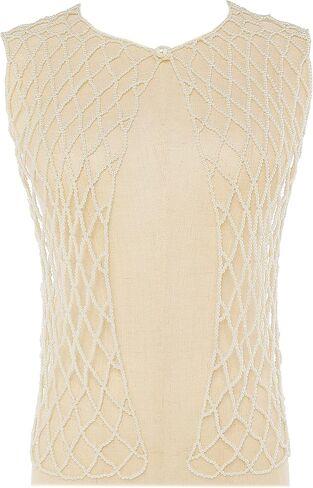 BABEYOND Pearl Jacket for Women – Mesh Top Cover Up Shawl Sleeveless Pearl Chain Blouse Vest in Kuwait