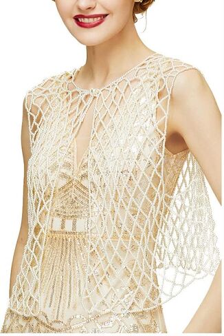 BABEYOND Pearl Jacket for Women – Mesh Top Cover Up Shawl Sleeveless Pearl Chain Blouse Vest in Kuwait