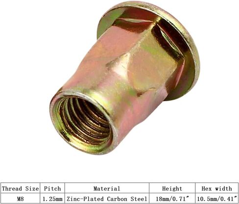 Half Hex Car Rivet Nut, 25pcs M6 Zinc-Plated Carbon Steel Thread Hexagonal Insert Nutsert Bronze Tone in Saudi Arabia
