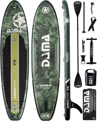Dama Military Green Board Air Inflatable Stand Up Paddle Board 11‘6“*34" Lightweight & Durable Premium SUP Paddle Board Accessories, Wide Stable Design, Non-Slip Comfort Deck in Kuwait