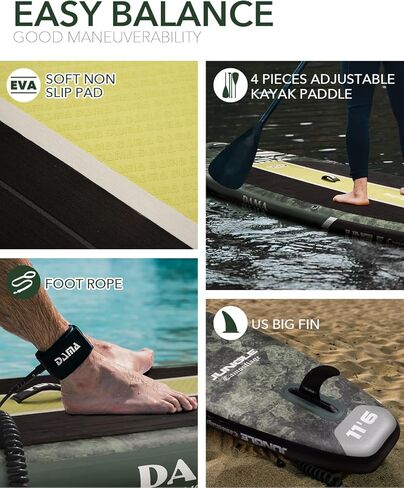 Dama Military Green Board Air Inflatable Stand Up Paddle Board 11‘6“*34" Lightweight & Durable Premium SUP Paddle Board Accessories, Wide Stable Design, Non-Slip Comfort Deck in Kuwait