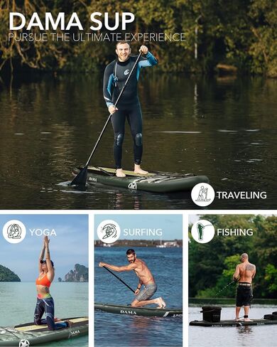 Dama Military Green Board Air Inflatable Stand Up Paddle Board 11‘6“*34" Lightweight & Durable Premium SUP Paddle Board Accessories, Wide Stable Design, Non-Slip Comfort Deck in Kuwait