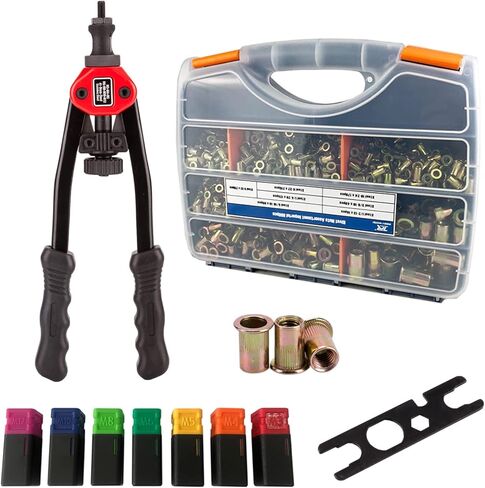 مجموعة متنوعة من 860 قطعة من صواميل البرشام، M3 M4 M5 M6 M8 M10 M12 متري من الفولاذ الكربوني المسطح برأس ملولب مجموعة صواميل برشام مع حقيبة حمل متينة in Kuwait