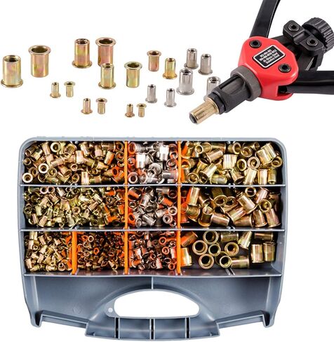 مجموعة متنوعة من 860 قطعة من صواميل البرشام، M3 M4 M5 M6 M8 M10 M12 متري من الفولاذ الكربوني المسطح برأس ملولب مجموعة صواميل برشام مع حقيبة حمل متينة in Kuwait