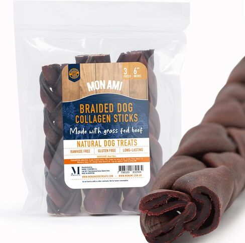 مكافآت الكلاب بالكولاجين من لحم البقر المضفر من مون آمي مع الخضار (6 بوصات) - أعواد الكولاجين للكلاب المصنوعة من لحوم البقر التي تتغذى على العشب مع الجلوكوزامين والكوندرويتين - مكافآت طبيعية للكلاب in Kuwait