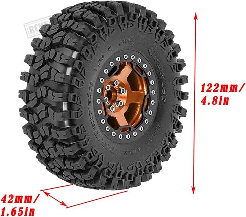 إطارات عجلات Rc 2.2 لعجلات 1/10 محورية SCX10 SCX10 II 90046 SCX10 III AXI03007 TRX4 RC سيارة زاحفة، عجلة ألومنيوم RC 2.2 Beadlock، أحمر in Kuwait
