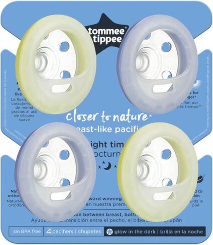 لهاية ليلية تشبه الثدي من تومي تيبي، 0-6 أشهر مع شكل يشبه الثدي وتتوهج في الظلام، 4 قطع، أزرق/أصفر in Kuwait