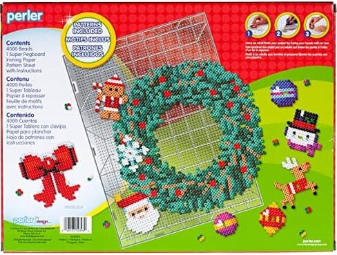 Perler 3D Holiday Wreath Fuse Bead Craft Kit, 1.88" x 14.55" x 10.95", 4003 Piece & Christmas Fuse Bead Craft Kit with 13 Patterns, Multicolor 2005 Piece in Saudi Arabia