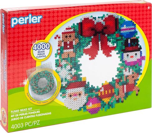 Perler 3D Holiday Wreath Fuse Bead Craft Kit, 1.88" x 14.55" x 10.95", 4003 Piece & Christmas Fuse Bead Craft Kit with 13 Patterns, Multicolor 2005 Piece in Saudi Arabia