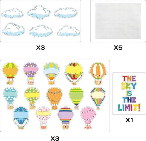 BeYumi 65pcs بالون الهواء الساخن سحابة الفصول الدراسية لوحة الديكور مجموعة لهجات ملونة القواطع اسم العلامات تسميات المعلم الطالب العودة إلى المدرسة لوازم الحفلات لرياض الأطفال مرحلة ما قبل المدرسة الابتدائية in Kuwait