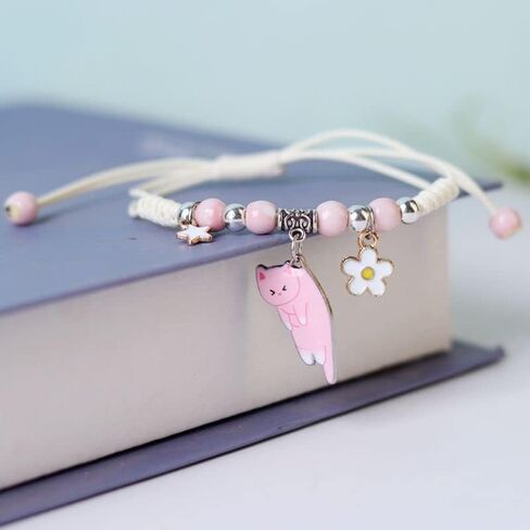 Cute Cat Charm Bracelet Beads Adjustable Braided Bracelet Friendship Birthday Party Kawaii Jewelry Gifts for Women Girls in Kuwait