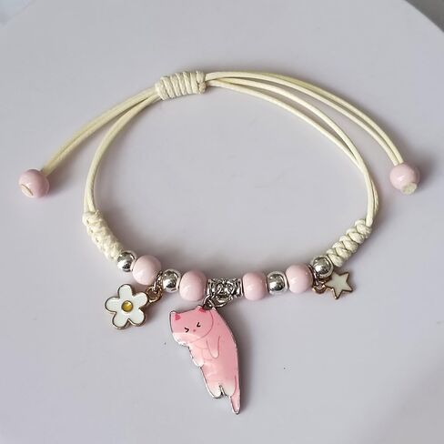 Cute Cat Charm Bracelet Beads Adjustable Braided Bracelet Friendship Birthday Party Kawaii Jewelry Gifts for Women Girls in Kuwait