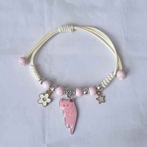 Cute Cat Charm Bracelet Beads Adjustable Braided Bracelet Friendship Birthday Party Kawaii Jewelry Gifts for Women Girls in Kuwait