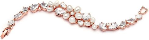سوار زفاف زفاف من لؤلؤ المياه العذبة المزروع بكريستال الزركونيوم المطلي بالذهب الوردي من مارييل in Kuwait