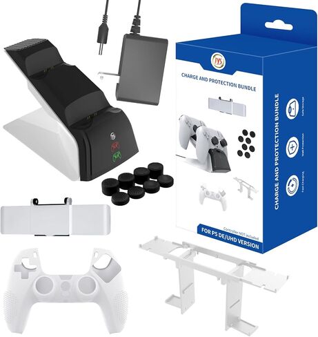 طقم ملحقات 12 في 1 متوافق مع جهاز PS5، حامل شحن وحدة التحكم، غطاء سيليكون لوحدة التحكم، غطاء حماية للخصوصية للكاميرا عالية الدقة مضاد للزقزقة، غطاء عصا تناظري لوحدة التحكم in Kuwait