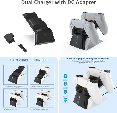 طقم ملحقات 12 في 1 متوافق مع جهاز PS5، حامل شحن وحدة التحكم، غطاء سيليكون لوحدة التحكم، غطاء حماية للخصوصية للكاميرا عالية الدقة مضاد للزقزقة، غطاء عصا تناظري لوحدة التحكم in Kuwait