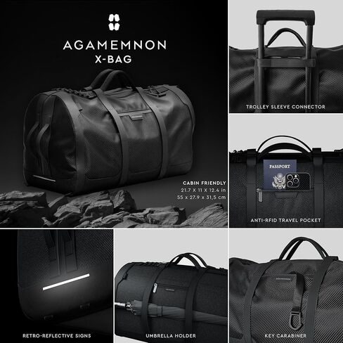 X-BAG - Travel Duffle Bag 45L - Space Edition (Black). Ultra-Resistant 840D Fabric. 85% Collapsible Frame. IPX4 Water Resistant. 55 oz of minimalist design. in Saudi Arabia