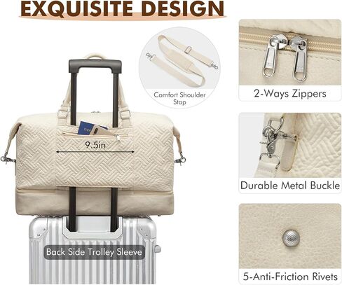 S-ZONE Weekender Bag for Women Canvas Travel Duffel Bags Overnight Bag with Shoe Compartment Carry on Bags for Airplanes 3-IN-1, Beige in Saudi Arabia