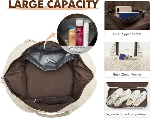S-ZONE Weekender Bag for Women Canvas Travel Duffel Bags Overnight Bag with Shoe Compartment Carry on Bags for Airplanes 3-IN-1, Beige in Saudi Arabia