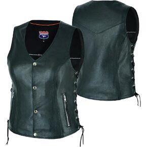 Women's Motorcycle Leather Vest with Side Lace & Zipper Pockets, Plus Extra Storage in Saudi Arabia