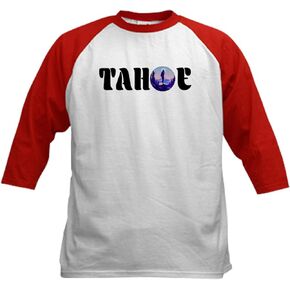 Cafepress Lake Tahoe المشي لمسافات طويلة Desi Baseball Jersey Kids Cotton Baseball Jersey ، 3/4 Raglan Sleeve Shirt in Kuwait