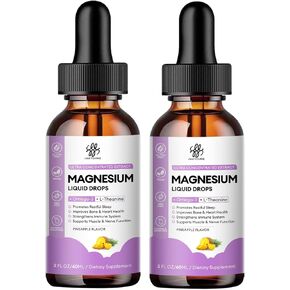 (2 Pack) Magnesium Glycinate Liquid Drop with Citrate, Oxide and Taurate, Calm Magnesium with Omega3, L-Theanine, D3, B6, B12 for Calm, Sleep, Leg Cramps, Muscles, Energy, Sugar-Free Strawberry Flavor in Kuwait