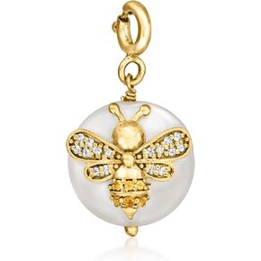 Ross-Simons 6-13mm Cultured Coin Pearl and .10 ct. t.w. White Topaz Bumblebee Charm With Citrine in 18kt Gold Over Sterling in Saudi Arabia