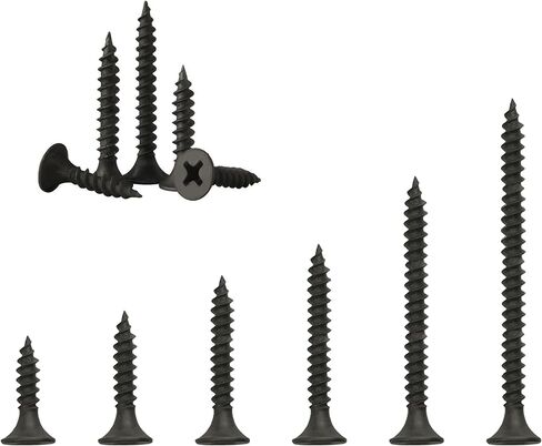 مجموعة متنوعة من مسامير الخشب اللولبية للجدران الجافة، رأس مسطح من فيليبس، لمسة نهائية من أكسيد أسود لخشب الحوائط الجافة (#6) M3.5x16/20/25/30/35/40/50، 400 قطعة/7 مقاسات in Kuwait