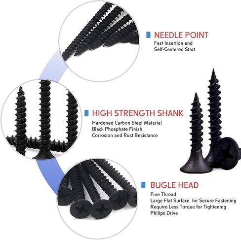 مجموعة متنوعة من مسامير الخشب اللولبية للجدران الجافة، رأس مسطح من فيليبس، لمسة نهائية من أكسيد أسود لخشب الحوائط الجافة (#6) M3.5x16/20/25/30/35/40/50، 400 قطعة/7 مقاسات in Kuwait