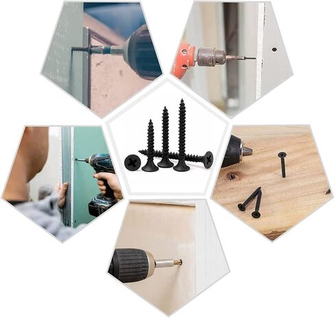 مجموعة متنوعة من مسامير الخشب اللولبية للجدران الجافة، رأس مسطح من فيليبس، لمسة نهائية من أكسيد أسود لخشب الحوائط الجافة (#6) M3.5x16/20/25/30/35/40/50، 400 قطعة/7 مقاسات in Kuwait