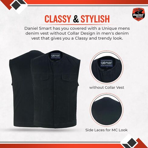 Daniel Smart Biker Vest for Men Unique Raw biker vest Without Collar Design with concealment inside in Saudi Arabia