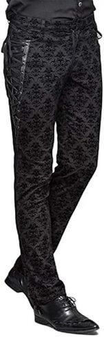 Men Gothic Black Brocade Dress Pants Victorian Printed Pant/USA in Saudi Arabia