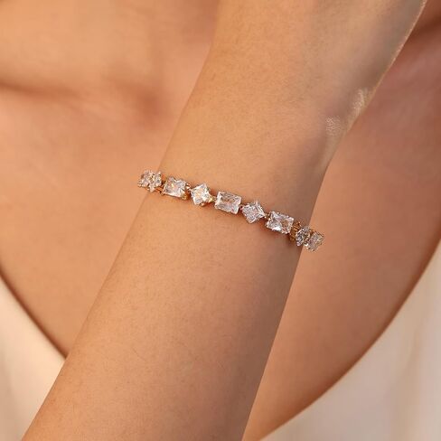 18K Gold Plated Tennis Bracelet for Women with Sparkling Zirconia Stones, Adjustable Size, Elegant Gift for Wedding, Party, Girlfrined, Mom, Birthay, Chrismas in Saudi Arabia