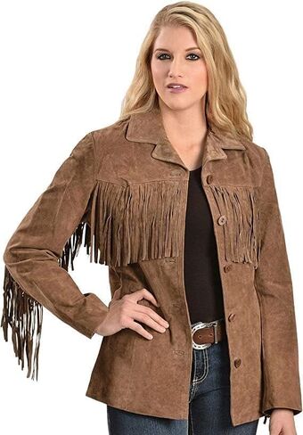 Traditional Western Cowgirl 100% Genuine Suede Leather Jacket | Women's Boar Suede Fringe Jacket coat in Kuwait