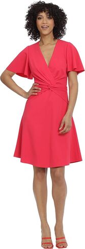 Maggy London Women's V-Neck Twist Waist Detail Crepe Dress, Black in Saudi Arabia