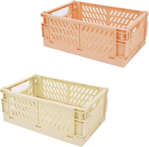 Drawer Organizers, Plastic Foldable Baskets, Collapsible Stacking Storage Bins, Plastic Crates for Storage, and Organizing with Crate Bin, Office (2 Packs Purple + Green) in Saudi Arabia