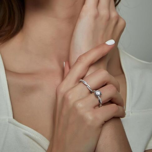 وسادة/زمرد/بيضاوي/الأميرة/الكمثرى/جولة حلقات خطبة مويسانيت مجموعة للنساء 1CT د ملون مويسانيت اللانهاية خاتم الزفاف الملتوية خاتم الزفاف لمقاسها 4-15 (مخصص 1-5 CT) in Kuwait