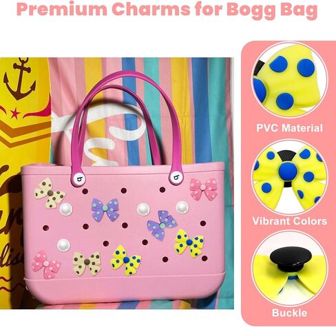 12 PCS Bow Charms Set for Bogg Bag – 5 Colorful Fabric Bows & 7 Resin Pearls, Cute Decorative Insert Accessories for Girls Rubber Beach Bags (Fits Various Sizes & Brands) in Kuwait