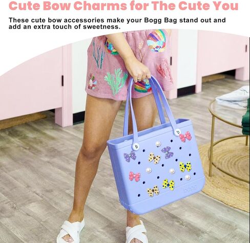 12 PCS Bow Charms Set for Bogg Bag – 5 Colorful Fabric Bows & 7 Resin Pearls, Cute Decorative Insert Accessories for Girls Rubber Beach Bags (Fits Various Sizes & Brands) in Kuwait