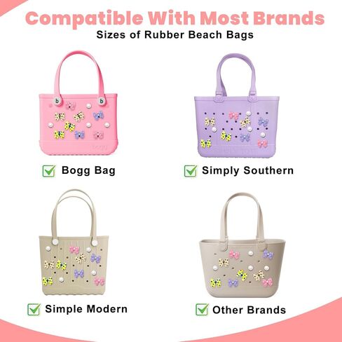 12 PCS Bow Charms Set for Bogg Bag – 5 Colorful Fabric Bows & 7 Resin Pearls, Cute Decorative Insert Accessories for Girls Rubber Beach Bags (Fits Various Sizes & Brands) in Kuwait