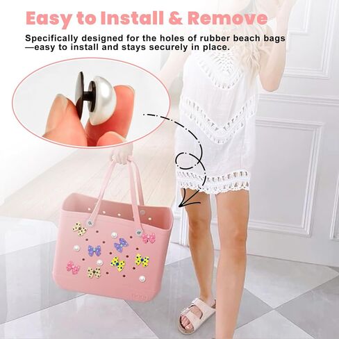 12 PCS Bow Charms Set for Bogg Bag – 5 Colorful Fabric Bows & 7 Resin Pearls, Cute Decorative Insert Accessories for Girls Rubber Beach Bags (Fits Various Sizes & Brands) in Kuwait