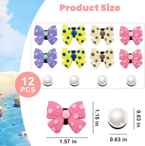 12 PCS Bow Charms Set for Bogg Bag – 5 Colorful Fabric Bows & 7 Resin Pearls, Cute Decorative Insert Accessories for Girls Rubber Beach Bags (Fits Various Sizes & Brands) in Kuwait