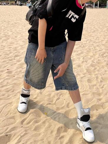 Long Baggy Jean Shorts Jorts Baggy Short Jeans Y2K Jorts Short Jeans with Pockets Trendy Baggy Summer Jorts in Saudi Arabia